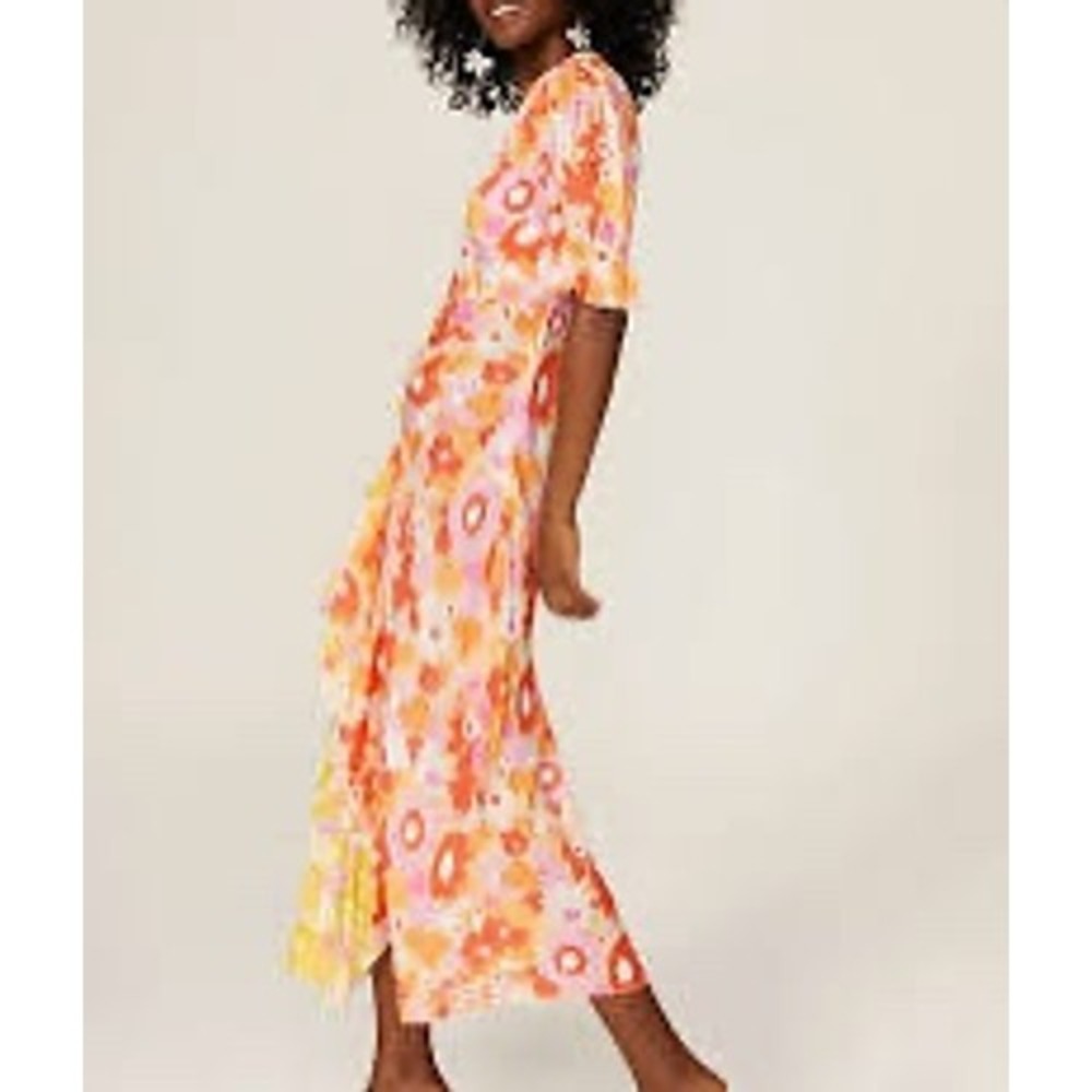 RIXO Ariel Floral Midi Dress Pink Orange Yellow Size S Mod Retro Flower Power - Picture 2 of 12
